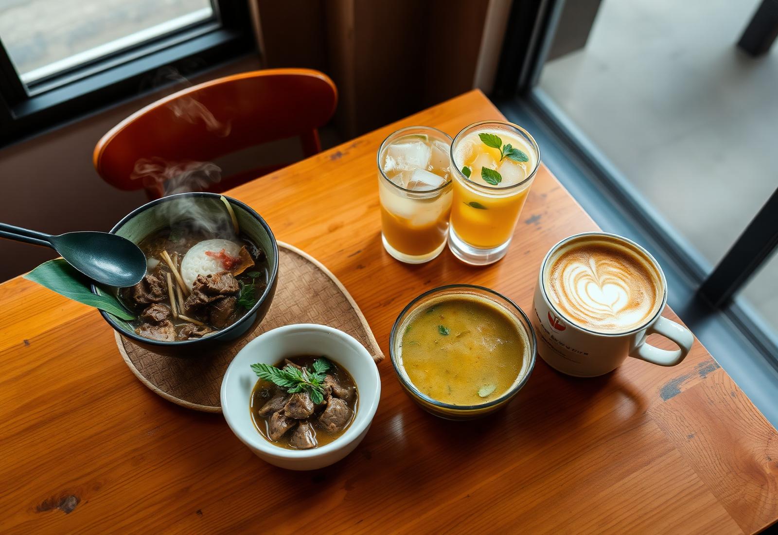 Thai food and coffee spread
